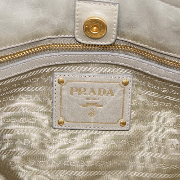 PRADA Hand Bag Leather 2way Beige Gold Auth ka6793A