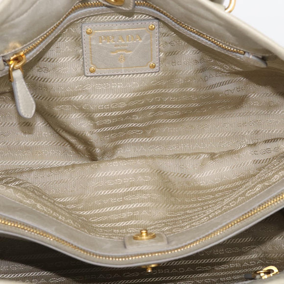 PRADA Hand Bag Leather 2way Beige Gold Auth ka6793A
