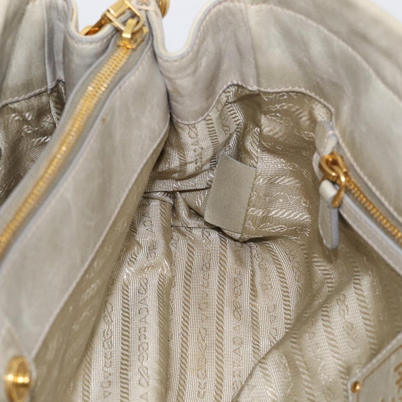 PRADA Hand Bag Leather 2way Beige Gold Auth ka6793A