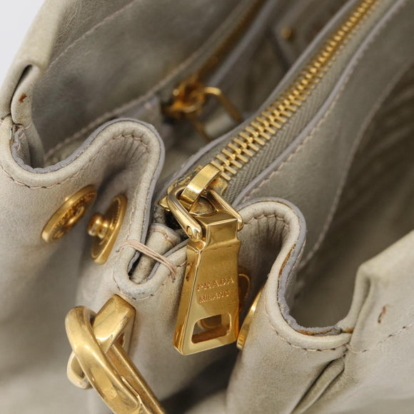 PRADA Hand Bag Leather 2way Beige Gold Auth ka6793A