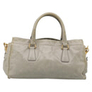 PRADA Hand Bag Leather 2way Beige Gold Auth ka6793A-3