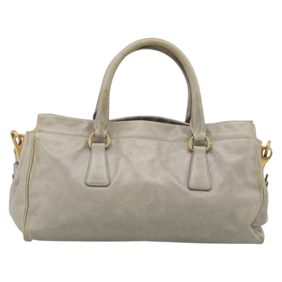 PRADA Hand Bag Leather 2way Beige Gold Auth ka6793A