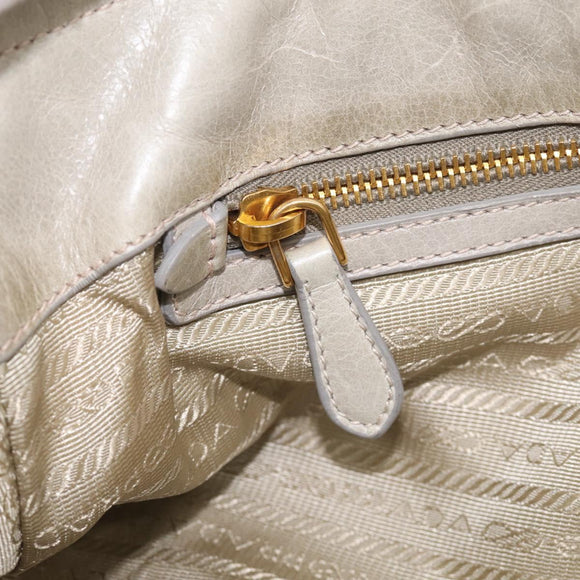 PRADA Hand Bag Leather 2way Beige Gold Auth ka6793A