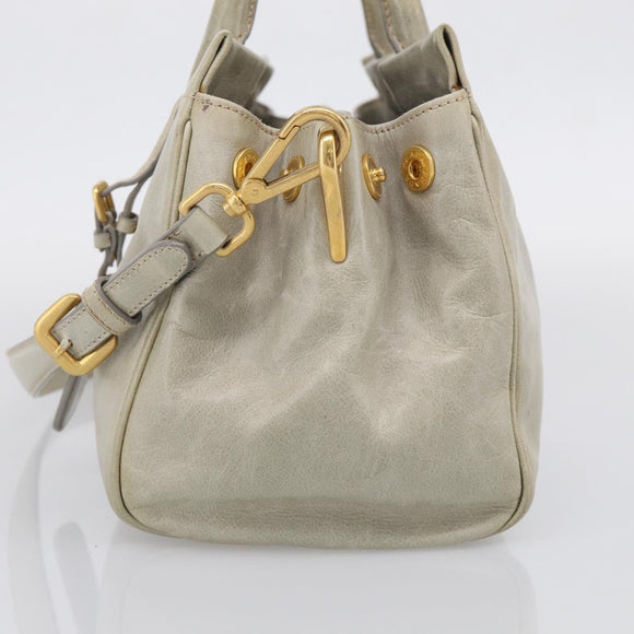 PRADA Hand Bag Leather 2way Beige Gold Auth ka6793A
