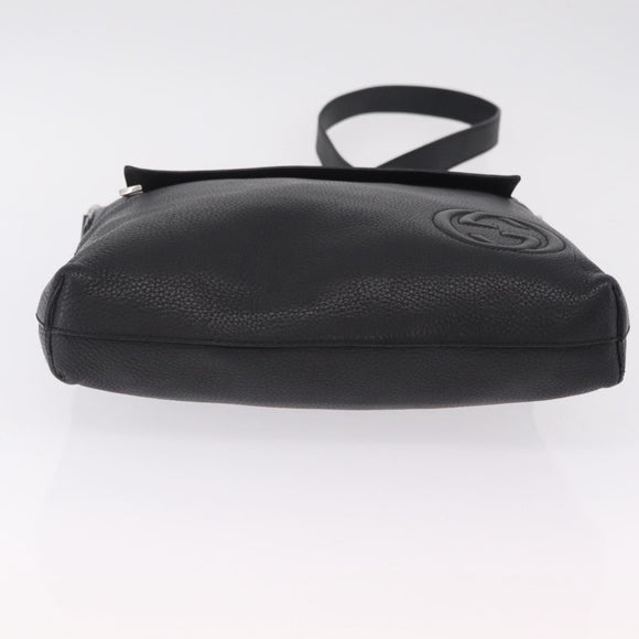 GUCCI Interlocking Shoulder Bag Leather Black Silver 322059 Auth ka6794V