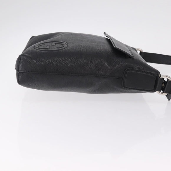 GUCCI Interlocking Shoulder Bag Leather Black Silver 322059 Auth ka6794V