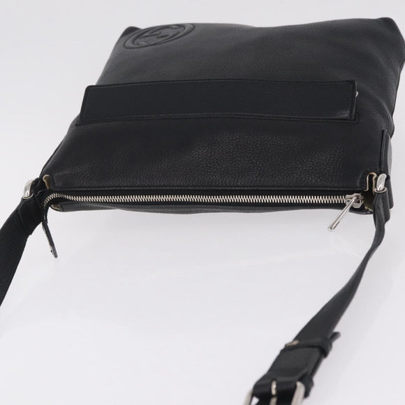 GUCCI Interlocking Shoulder Bag Leather Black Silver 322059 Auth ka6794V