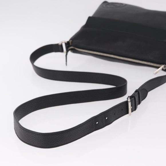 GUCCI Interlocking Shoulder Bag Leather Black Silver 322059 Auth ka6794V