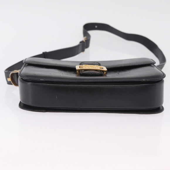 CELINE Horse Carriage Shoulder Bag Leather Black Gold Auth ka6798