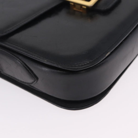 CELINE Horse Carriage Shoulder Bag Leather Black Gold Auth ka6798