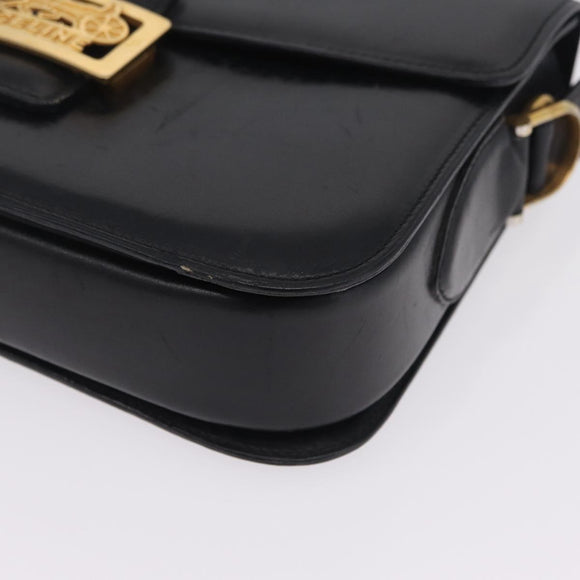 CELINE Horse Carriage Shoulder Bag Leather Black Gold Auth ka6798