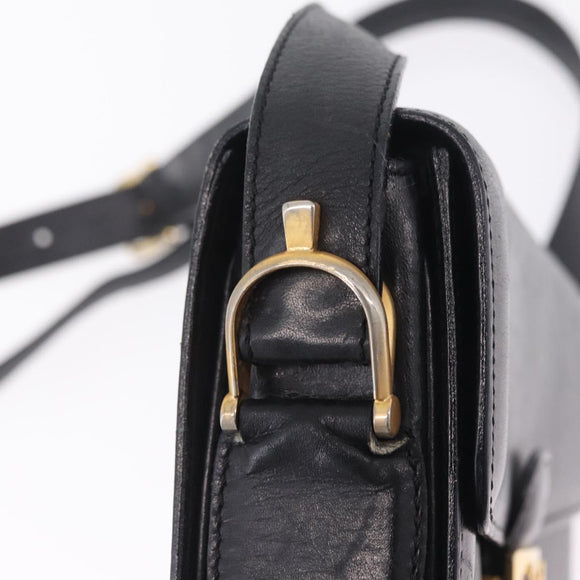 CELINE Horse Carriage Shoulder Bag Leather Black Gold Auth ka6798