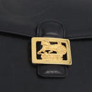 CELINE Horse Carriage Shoulder Bag Leather Black Gold Auth ka6798-17