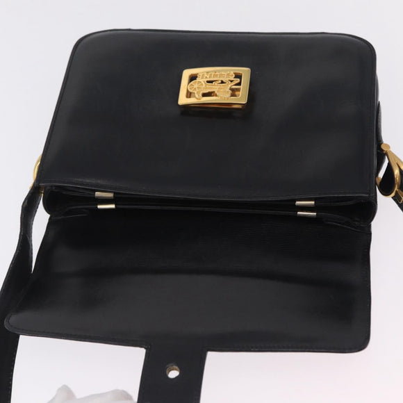 CELINE Horse Carriage Shoulder Bag Leather Black Gold Auth ka6798