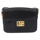 CELINE Horse Carriage Shoulder Bag Leather Black Gold Auth ka6798-2