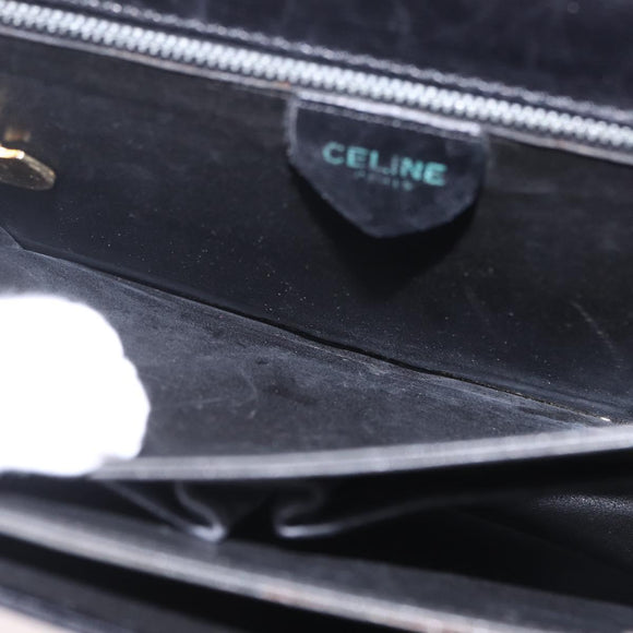 CELINE Horse Carriage Shoulder Bag Leather Black Gold Auth ka6798