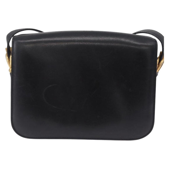 CELINE Horse Carriage Shoulder Bag Leather Black Gold Auth ka6798