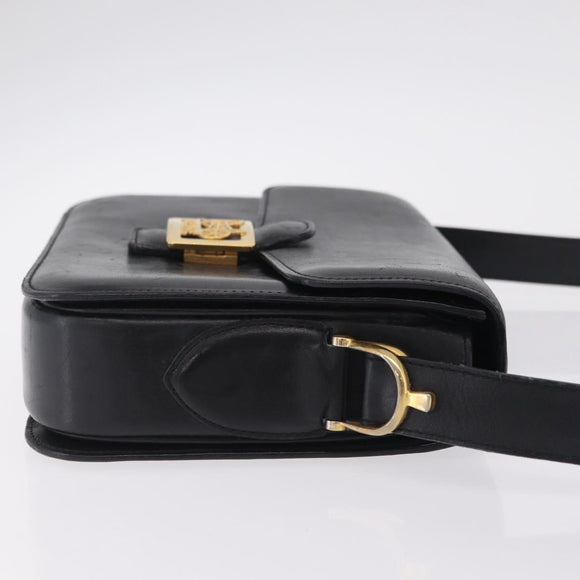 CELINE Horse Carriage Shoulder Bag Leather Black Gold Auth ka6798