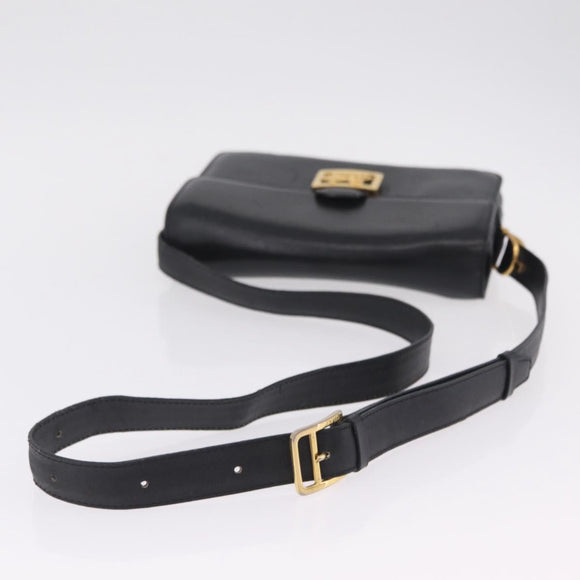 CELINE Horse Carriage Shoulder Bag Leather Black Gold Auth ka6798