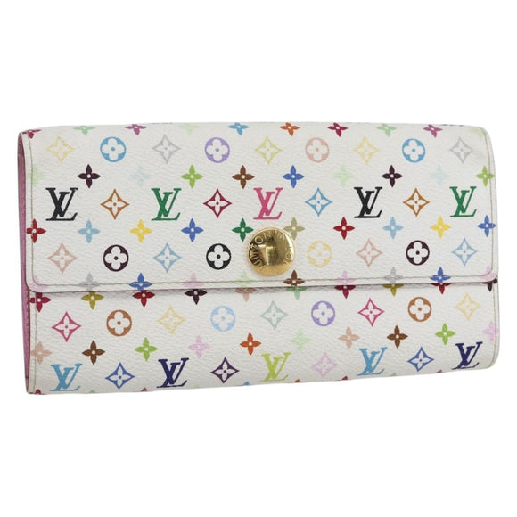 LOUIS VUITTON Multicolor Portefeuille Sarah Wallet White M93532 LV Auth ka680