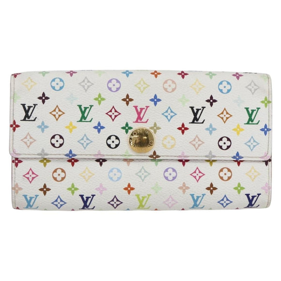 LOUIS VUITTON Multicolor Portefeuille Sarah Wallet White M93532 LV Auth ka680