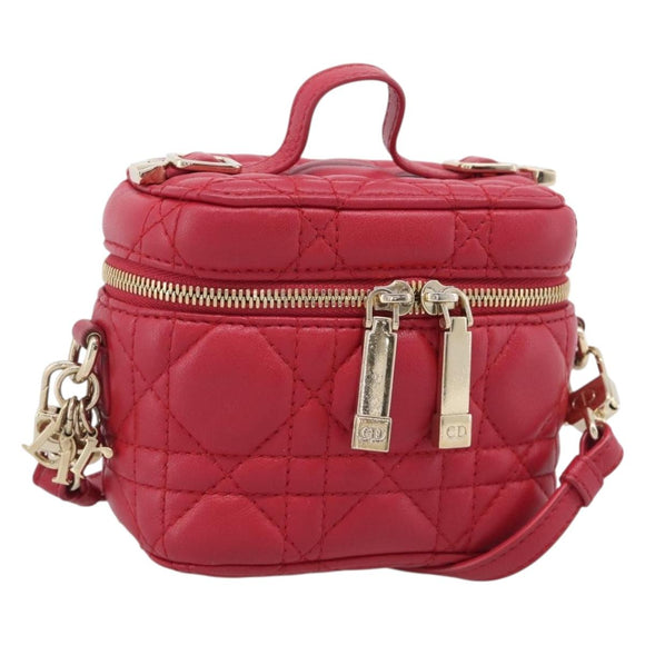 Christian Dior Canage Lady Dior Micro Vanity Bag Lamb Skin Red Gold Auth ka6800V