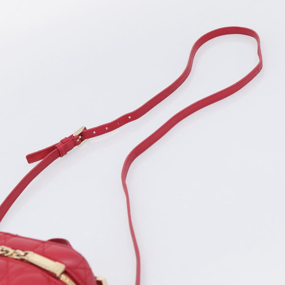 Christian Dior Canage Lady Dior Micro Vanity Bag Lamb Skin Red Gold Auth ka6800V