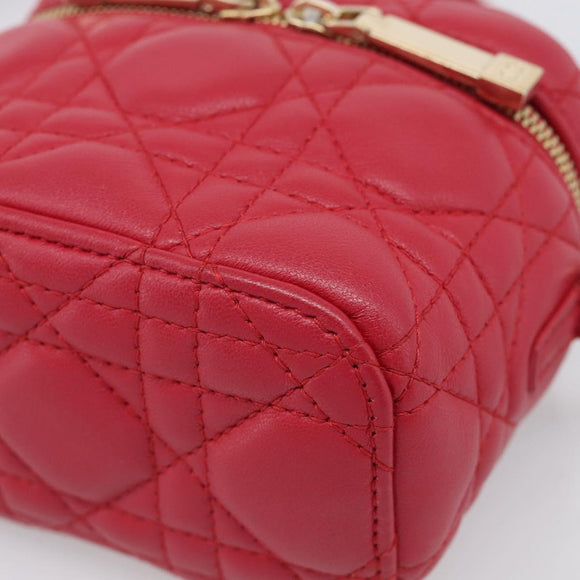 Christian Dior Canage Lady Dior Micro Vanity Bag Lamb Skin Red Gold Auth ka6800V