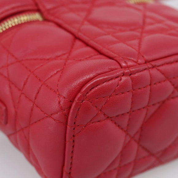Christian Dior Canage Lady Dior Micro Vanity Bag Lamb Skin Red Gold Auth ka6800V