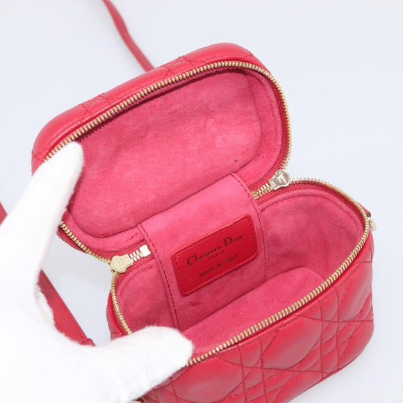 Christian Dior Canage Lady Dior Micro Vanity Bag Lamb Skin Red Gold Auth ka6800V