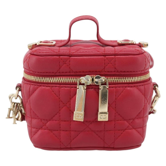 Christian Dior Canage Lady Dior Micro Vanity Bag Lamb Skin Red Gold Auth ka6800V