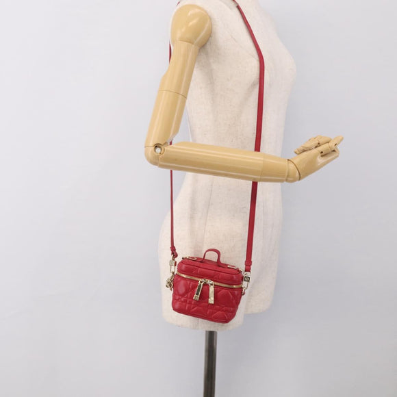 Christian Dior Canage Lady Dior Micro Vanity Bag Lamb Skin Red Gold Auth ka6800V