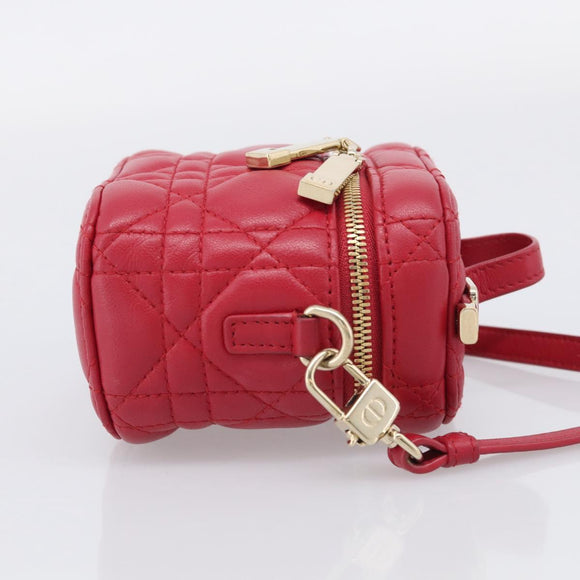 Christian Dior Canage Lady Dior Micro Vanity Bag Lamb Skin Red Gold Auth ka6800V