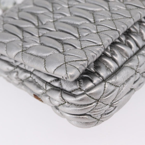 Miu Miu Matelasse Shoulder Bag Leather Silver Auth ka6801V