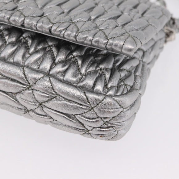 Miu Miu Matelasse Shoulder Bag Leather Silver Auth ka6801V
