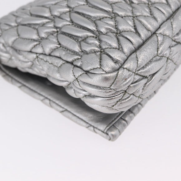 Miu Miu Matelasse Shoulder Bag Leather Silver Auth ka6801V