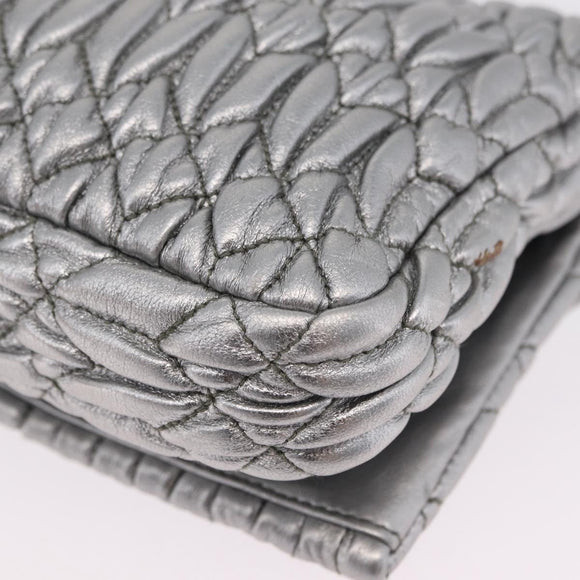 Miu Miu Matelasse Shoulder Bag Leather Silver Auth ka6801V