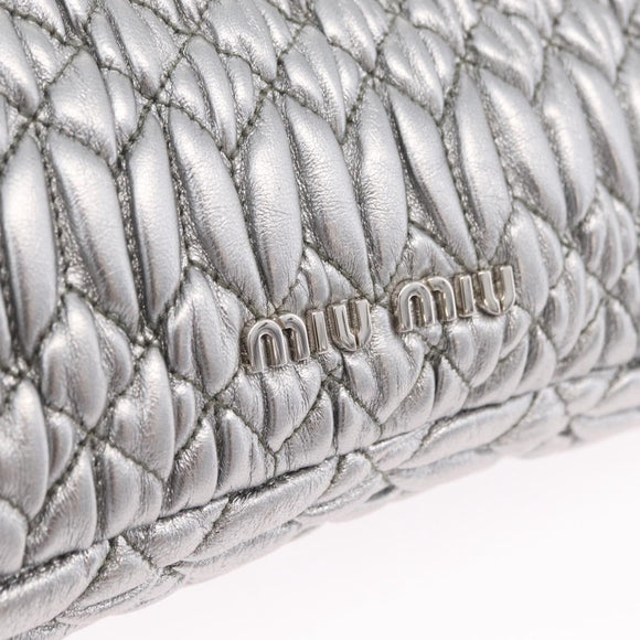 Miu Miu Matelasse Shoulder Bag Leather Silver Auth ka6801V
