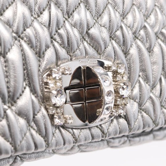 Miu Miu Matelasse Shoulder Bag Leather Silver Auth ka6801V