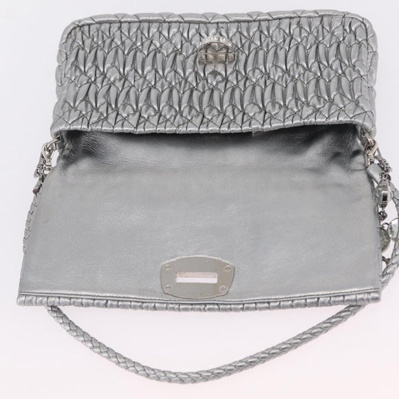 Miu Miu Matelasse Shoulder Bag Leather Silver Auth ka6801V