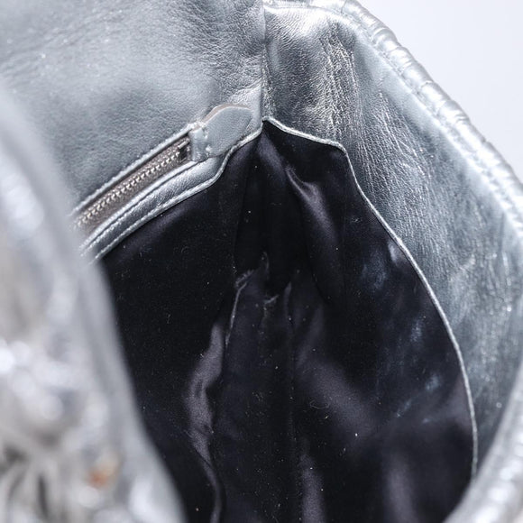 Miu Miu Matelasse Shoulder Bag Leather Silver Auth ka6801V