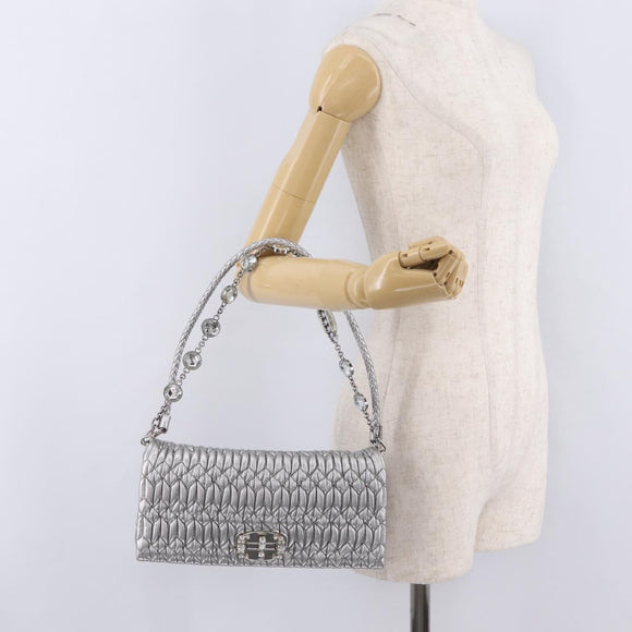 Miu Miu Matelasse Shoulder Bag Leather Silver Auth ka6801V