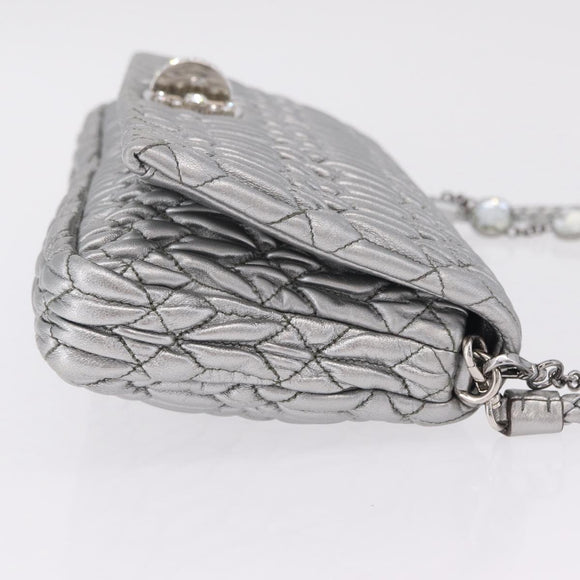 Miu Miu Matelasse Shoulder Bag Leather Silver Auth ka6801V