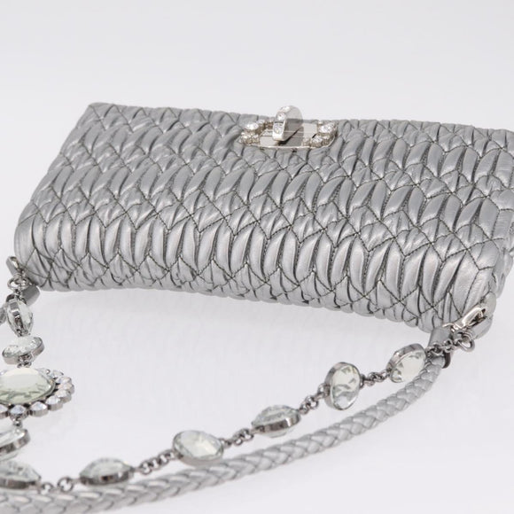 Miu Miu Matelasse Shoulder Bag Leather Silver Auth ka6801V