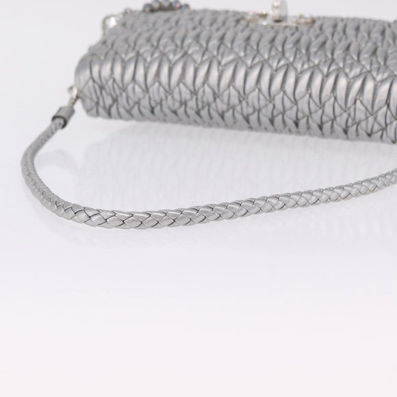 Miu Miu Matelasse Shoulder Bag Leather Silver Auth ka6801V