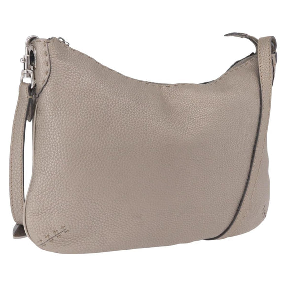 FENDI Celeria Shoulder Bag Leather Silver 8BT147 Auth ka6802A