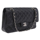 CHANEL Double Flap Chain Matelasse 25 Bag Caviar Skin Black CC Auth ka6806SAM-1