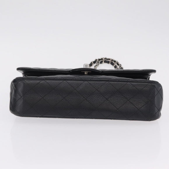 CHANEL Double Flap Chain Matelasse 25 Bag Caviar Skin Black CC Auth ka6806SAM