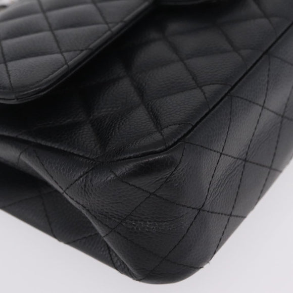 CHANEL Double Flap Chain Matelasse 25 Bag Caviar Skin Black CC Auth ka6806SAM