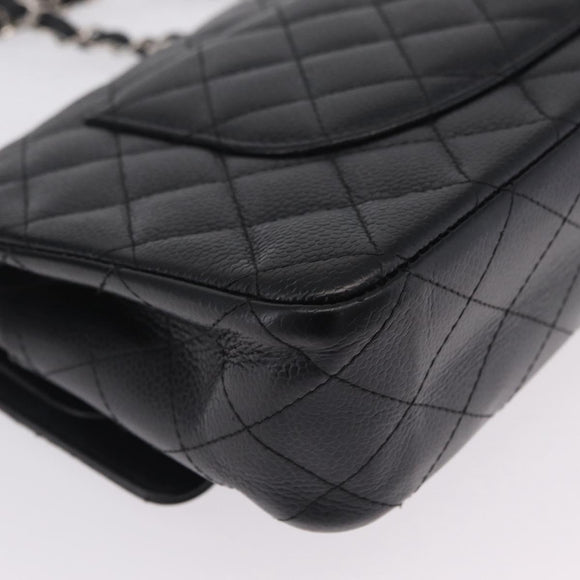 CHANEL Double Flap Chain Matelasse 25 Bag Caviar Skin Black CC Auth ka6806SAM